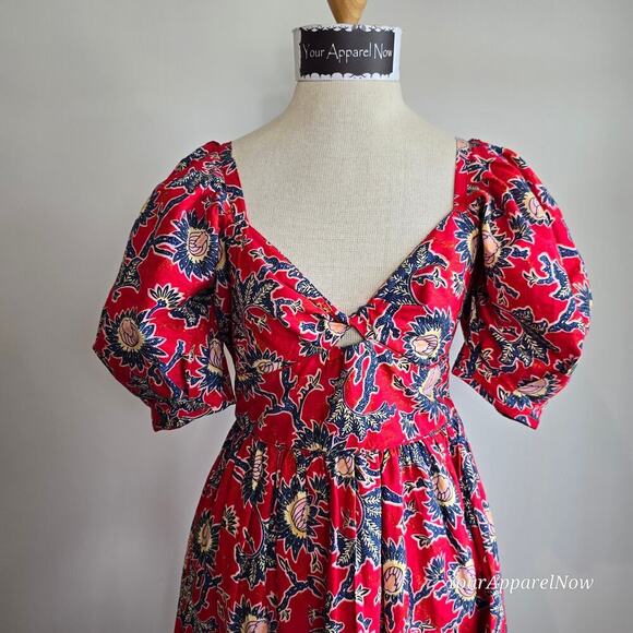 House of Harlow 1960 Red Floral Cottage Core Prairie Midi Dress Sz XS - Picture 2 of 13